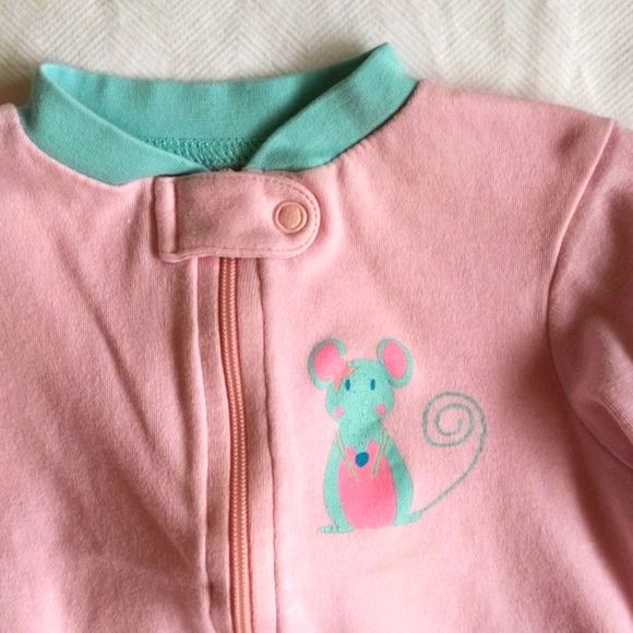 george pink mouse zipper footie sleeper pajamas 3 months baby girl - Picture 2 of 6